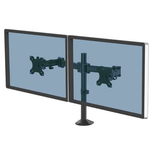 Fellowes Reflex Braccio per doppio monitor - Fino a 27" e 8 kg - Regolabile in altezza e profondità - Gestione cavi integrata - Colore Nero