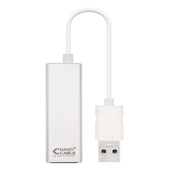 Nanocable Convertitore da USB 3.0 a Ethernet Gigabit 10/100/1000 Mbps - 15 cm - Colore Alluminio