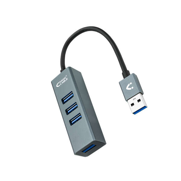 Hub USB 3.0 Nanocable 4xUSB3.0. USB-A/M-USB 3.0/H - Alluminio - 10 cm - Color...