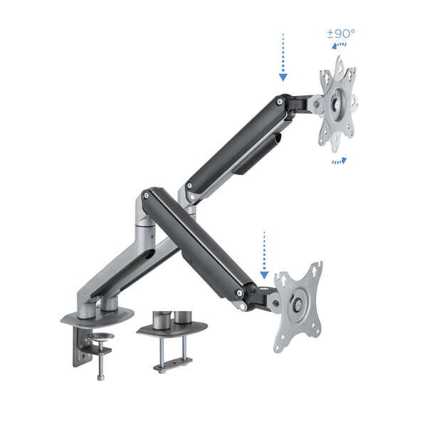 Tooq Supporto da tavolo per monitor girevole e inclinabile a 2 bracci 17-32" - Colore grigio
