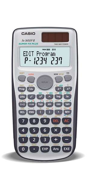 Casio FX-3650PII Calcolatrice programmabile da tavolo - Display a 2 righe - 279 funzioni - 360 passi di programmazione - Alimentazione a batterie e solare