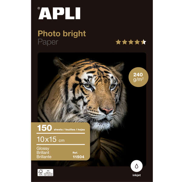 Confezione da 150 fogli di carta fotografica Photobright 10x15 cm 240 g - Finitura lucida - Adatta all'uso con Stampanti a getto d'inchiostro
