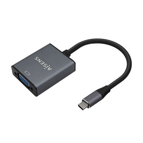 Aisens Convertitore in alluminio da USB-C a VGA - USB-C/F - 15 cm - Colore Grigio