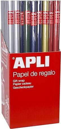 Espositore Apli da 55 rotoli di carta da regalo Kraft - 11 rotoli per colore - Misure del rotolo 0