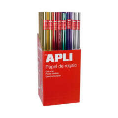 Espositore Apli da 55 rotoli di carta da regalo metallizzata - 11 rotoli per colore - Misure del rotolo 0