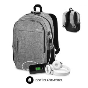Zaino Subblim Urban Lock System - Per laptop fino a 16" - Chiusura antifurto - Cinghie ergonomiche - Schiena con sistema Airflow - Doppia cerniera - Tasche laterali in rete - Porta USB - Uscita per cuffie - Colore grigio