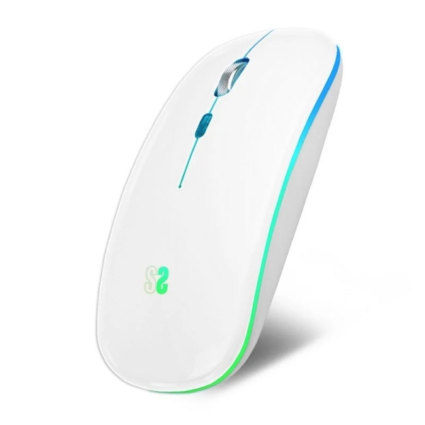 Subblim Mouse LED Dual Flat Mouse - Doppia connessione - Silent Click - Illuminazione LED a 7 colori - Batteria a lunga durata - Colore Bianco