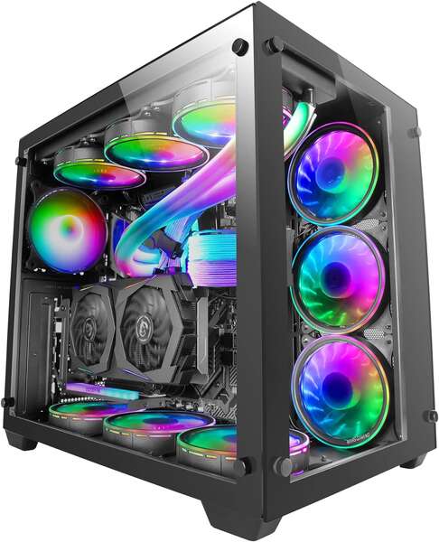 Mars Gaming MCV3 E-ATX Case PC Formato XXL - Doppia Finestra in Vetro Temperato - Capacità Estesa XXL - Struttura Modulare a Doppia Camera - Supporto Completo per Raffreddamento a Liquido - Colore Nero