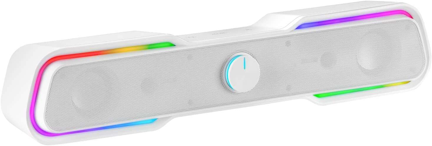 Mars Gaming Soundbar da gaming 10W - Processore audio DSP - Illuminazione RGB - Connessione jack + Bluetooth 5.0 - Colore Bianco