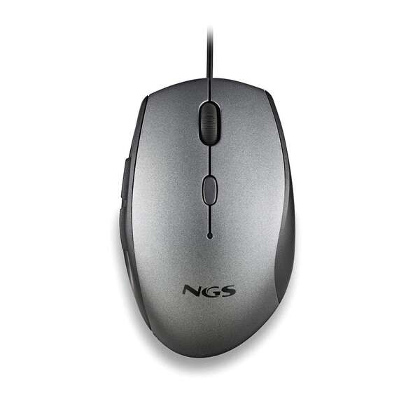 NGS Moth Gray Mouse USB 1600 dpi + Adattatore da USB-A a USB-C - 5 pulsanti - Per destrimani - Cavo da 1