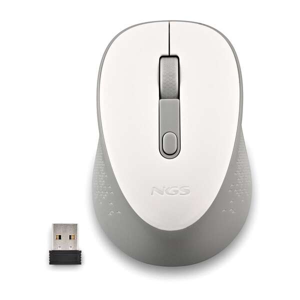 NGS Dew White Mouse wireless USB 1600 dpi - 3 pulsanti - Per destrimani - Colore Bianco/Grigio