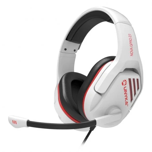 Unykach Gaming Nova Gpro White 2.1 Cuffie con microfono regolabile - Archetto regolabile - Cuscinetti imbottiti - Controlli sul cavo - Cavo da 1