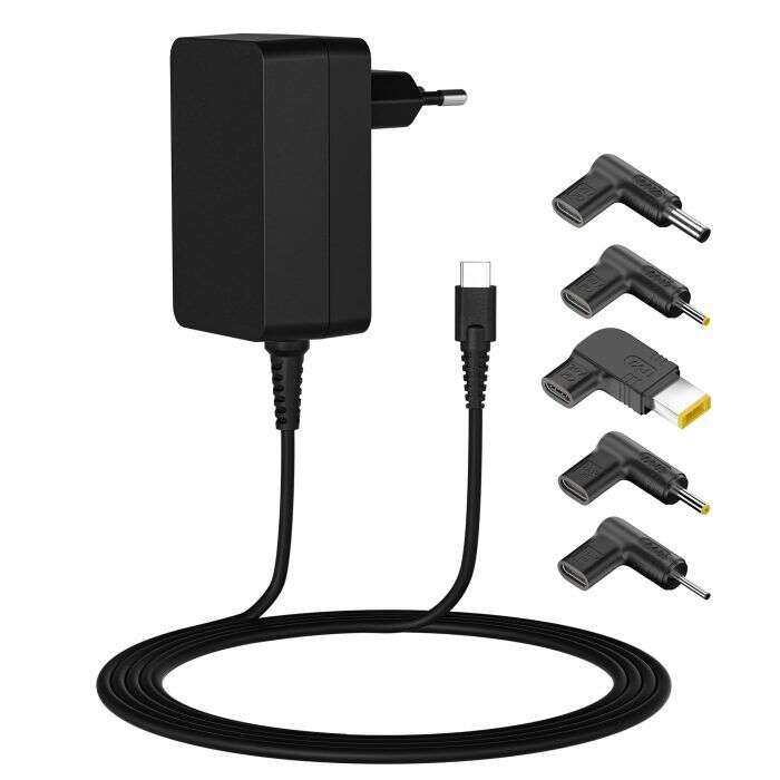 Leotec Caricabatterie universale per laptop 45W USB-C Power Delivery 3.0 - 5 Connettori diversi - Protezione da sovraccarico e cortocircuito