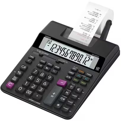 Casio HR-200RCE Calcolatrice stampante da tavolo a 12 cifre - Stampa a 2 colori - Funzione di ristampa/stampa posteriore