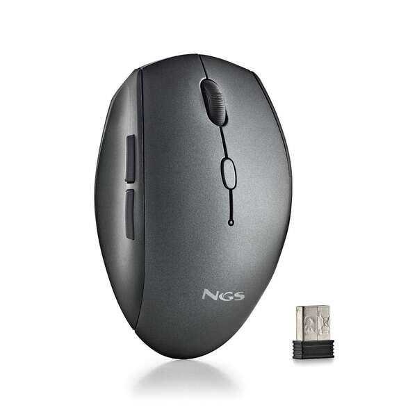 Mouse wireless ergonomico NGS - 5 pulsanti - Tasti silenziosi - Rotella di scorrimento - Connessione 2