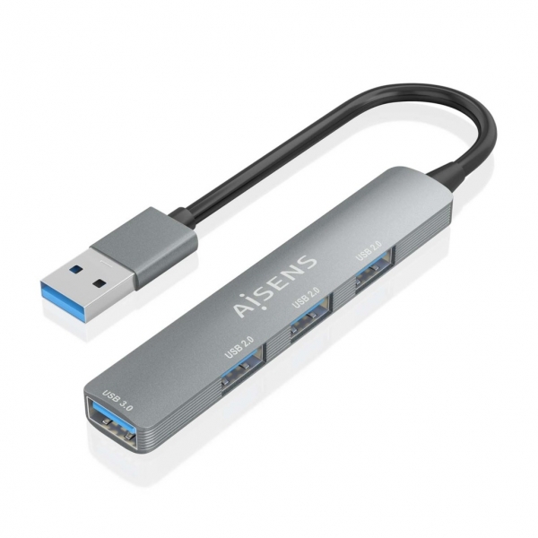 Hub USB Aisens ultra sottile in Alluminio - 1xUSB3.0 + 3xUSB2.0 - Velocità al...
