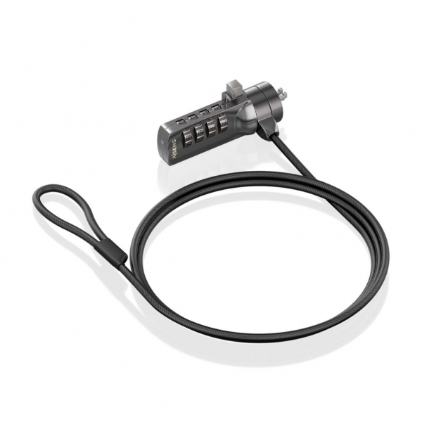 Aisens Cavo di sicurezza in acciaio con lucchetto a combinazione - Compatibile con Kensington Lock - Blocco a 4 cifre - Rivestimento in vinile - Ideale per computer e portatili - Colore Nero