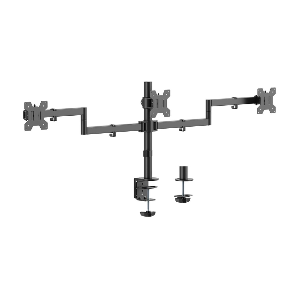 Aisens Supporto da tavolo Eco girevole e inclinabile per 3 monitor di 10 kg (3 perni - 2 bracci) da 13-27" - Colore Nero