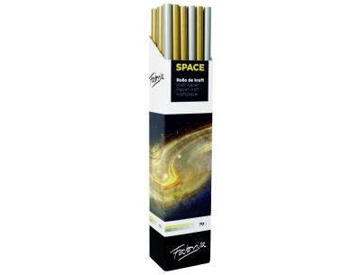 Fabrisa Space 2C Espositore da 30 rotoli di carta da regalo - Carta Kraft vergata da 70 g - Misure del rotolo 1x3 m - Colori oro e argento
