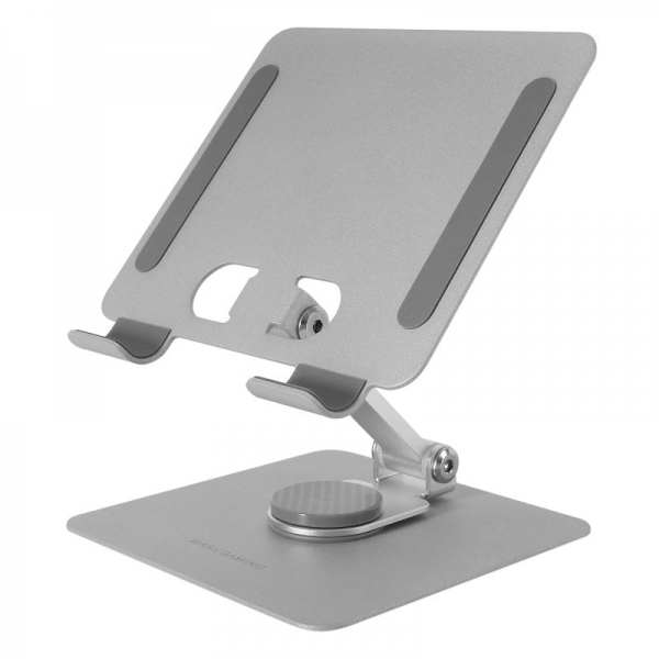 Mars Gaming MA-RST Supporto convertibile per tablet - Acciaio resistente - Rotazione a 360º - Regolazione in altezza a 180º - Ultrasottile e pieghevole - Base antiscivolo - Colore Argento