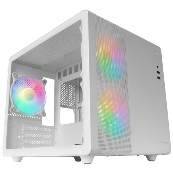 Mars Gaming MC-MPRO Case compatto professionale - Doppia camera - Triplo sistema di raffreddamento - Vetro temperato - Pannello in rete - Supporto per raffreddamento a liquido da 240 mm - Colore Bianco