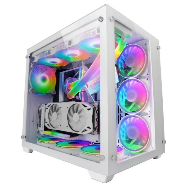 Mars Gaming MCV3 Case personalizzato - Doppia finestra in vetro temperato - Capacità XXL - Struttura modulare - Supporto per raffreddamento a liquido - Colore Bianco