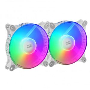 Mars Gaming MF-DUO Kit di ventole - Illuminazione 360º FRGB RAINBOW - Ultra silenzioso - Connettività 3PIN+4PIN - 2 Unità - Colore Bianco