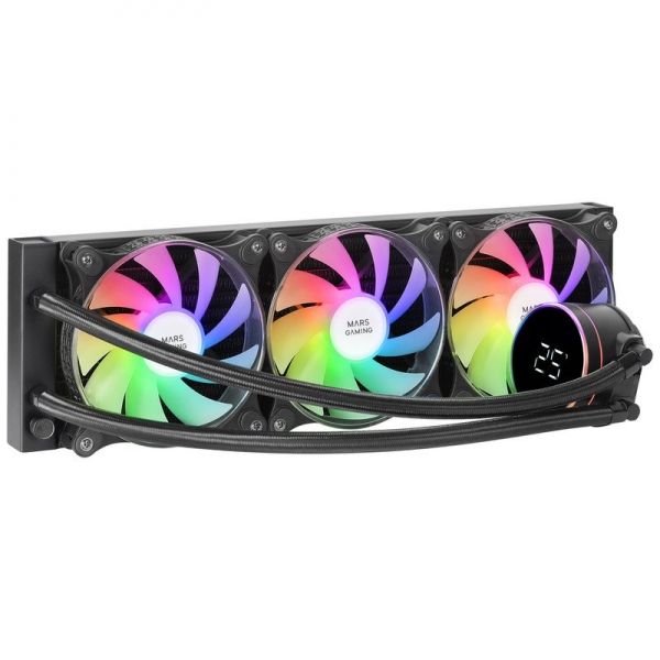 Mars Gaming ML-LCD360 Raffreddamento a liquido ARGB - Dissipazione superiore - Ventole ARGB da 120 mm - Schermo LCD - TDP 600 W - Tubi in teflon - Multisocket universale - Colore Nero