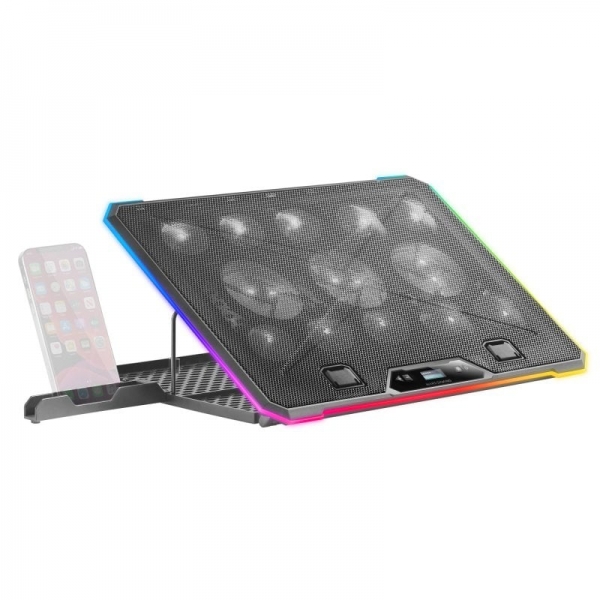 Mars Gaming MNBC13 Base di raffreddamento - 13 ventole ultrasilenziose - Illuminazione RGB personalizzabile - Schermo LCD - 2 porte USB - Colore Nero