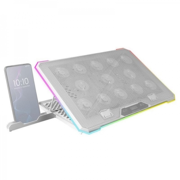 Mars Gaming MNBC13 Base di raffreddamento avanzata - 13 ventole ultrasilenziose - Illuminazione RGB personalizzabile - 2 porte USB - Colore Bianco