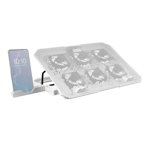 Mars Gaming MNBC23 Base di raffreddamento - 6 ventole LED Blu - Supporto regolabile - Struttura robusta - Supporto per smartphone - 2 porte USB 2.0 - Colore Bianco