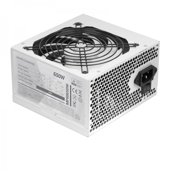 Mars Gaming MPIII650 Alimentatore - Tecnologia AI-RPM silenziosa - Efficienza del 99% DIGITAL APFC - Cavi piatti extra lunghi - Certificazione TÜV Rheinland - Colore Bianco