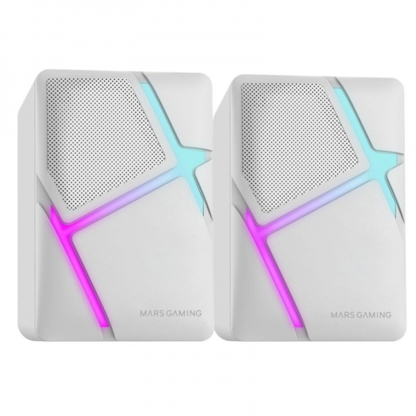 Mars Gaming MS-H Altoparlanti compatti - Suono surround 10W - Illuminazione RGB Flow - Driver invertiti - Connessione Jack e USB - Controllo del volume facile - Colore Bianco