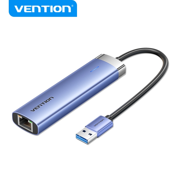 Hub USB 3.0 5 in 1 Vention - Trasferimento a 5 Gbps - Porta Gigabit Ethernet - Ampia compatibilità - Efficiente controllo termico - Colore Blu
