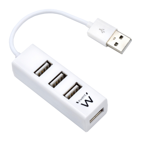Ewent EW1122 Mini-Hub 4 porte USB 2.0 - Cavo da 12 cm - Colore: Bianco