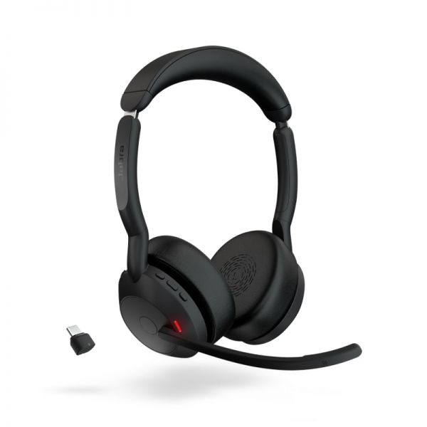 Jabra Evolve2 55 MS Cuffie Stereo Link 380 con microfono - Bluetooth - USB-C - Cancellazione del rumore - Archetto regolabile - Colore Nero