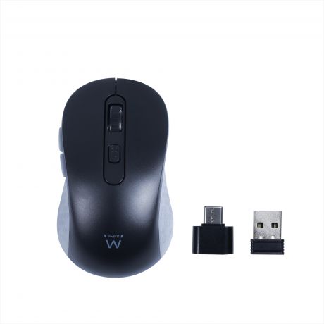 Ewent EW3204 Mouse wireless USB 1600 dpi - 6 pulsanti - Ricevitore USB-A e USB-C - Ambidestro - Colore Nero/Grigio