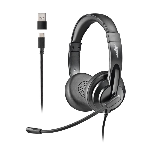 NGS VOX605-C Cuffie USB-C con microfono - Microfono regolabile e flessibile - Cuscinetti e archetto imbottiti - Archetto regolabile - Controllo sul cavo - Cavo da 2 m - Colore Nero