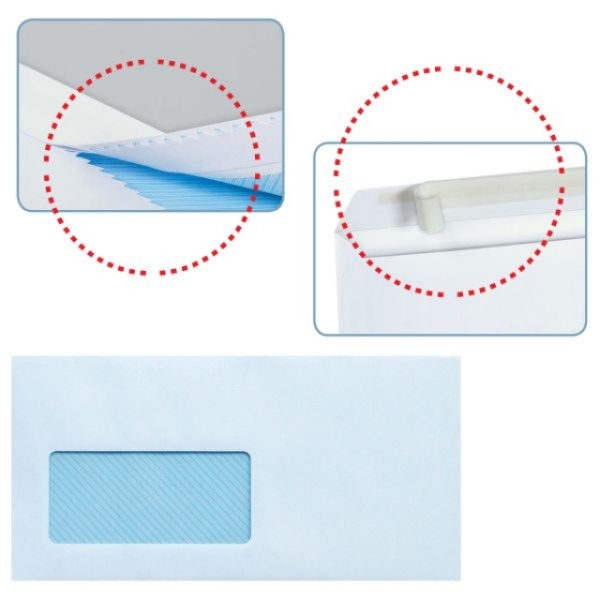 Sam Confezione da 500 buste americane in carta offset da 90 g con finestra a sinistra - Misure 115x225 mm - Specifiche per stampanti laser - Autoadesive con striscia in silicone - Colore Bianco