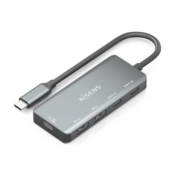 Hub USB-C 3.1 Aisens - USB-C PD 100W/2xUSB-C/2xUSB-A 2.0 - 15 cm - Colore grigio