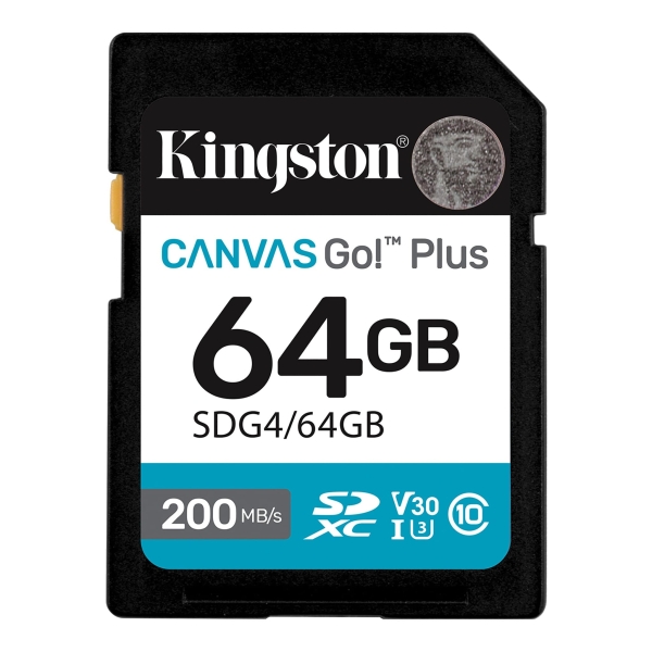 Scheda SDXC Kingston 64 GB UHS-I U3 V30 Classe 10 200 MB/s Canvas Go Plus