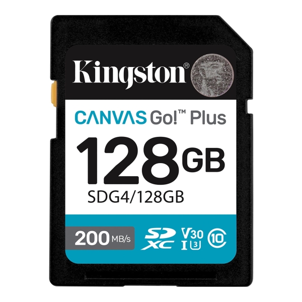 Scheda SDXC Kingston da 128 GB UHS-I U3 V30 Classe 10 200 MB/s Canvas Go Plus