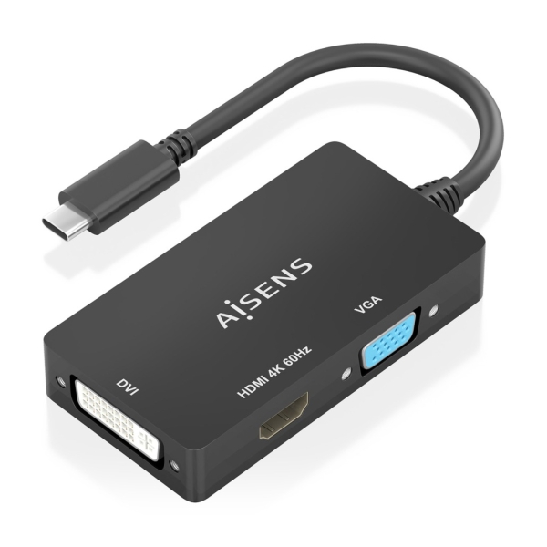 Aisens Convertitore da USB-C a DVI/HDMI/VGA - USB-C/M-DVI/H-HDMI/H-VGA/H - 15 cm - Colore Nero
