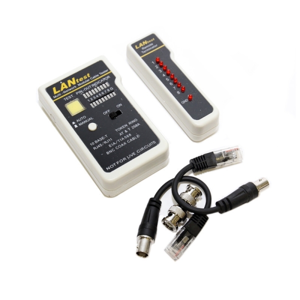 WP Tester di rete RJ11 / RJ12 / RJ45 / BNC - Colore Bianco e Nero
