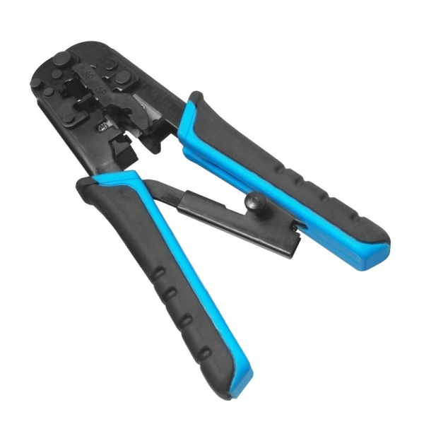WP Crimpatrice metallica a cricchetto per RJ11/RJ12/RJ45 - Funzione spellacavi - Colore Nero e Blu