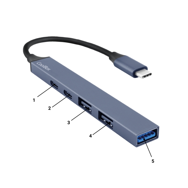 CoolBox 5 in 1 Hub miniDOCK5 USB-C - 1x USB-C PD2.0