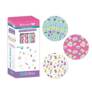 50 pz. - Rotolo di carta da regalo Bismark Happy Birthday - Misure 70 cm x 200 cm - 3 diversi disegni