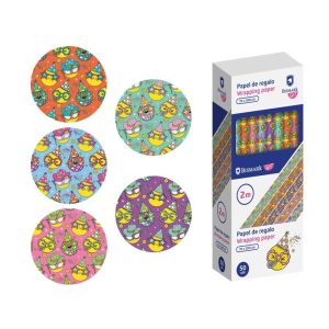 50 pz. - Rotolo di carta da regalo Bismark Emojies - Misure 70 cm x 200 cm - 5 disegni diversi