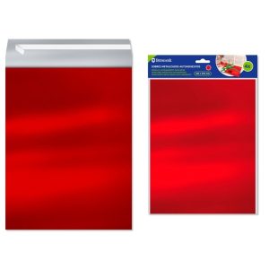 Bismark Confezione da 4 buste metallizzate - Misure 324x254 mm - Chiusura autoadesiva - Ideale per regali - Colore Rosso metallizzato