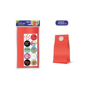 Bismark Confezione da 10 buste in carta Kraft da 50 g con 10 adesivi per la chiusura - Misure 19x36x6 cm - Ideale per regali - Colore Rosso